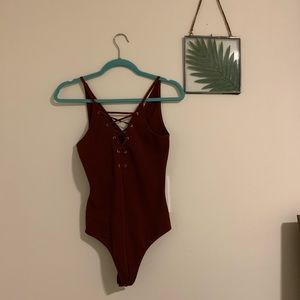 Brown vneck bodysuit